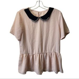 SHEIN pink collard short sleeve blouse size small